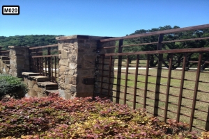 Metal fence with stone piliars- M020 Metal fence with stone piliars- M020