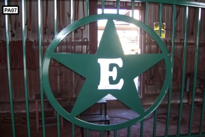 Green star cutout on metal fence- PA07