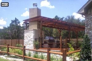 Cedar Split Rail 2 Rail Backyard Patio, Cedar Pergola and metal railing