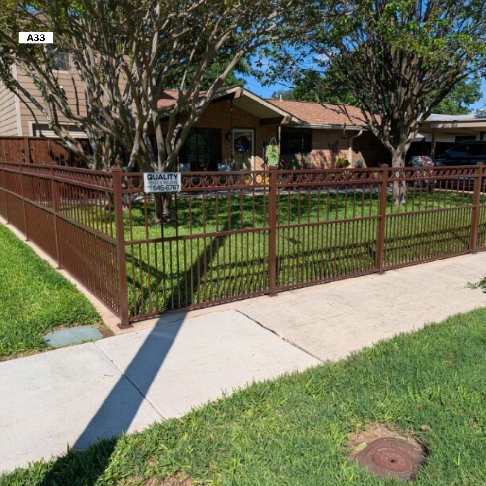 4’ Tall Custom Wrought Irom 2” Post 5’ O.C. with 4 rails ½” Pickets with circles Powder Coated Brown