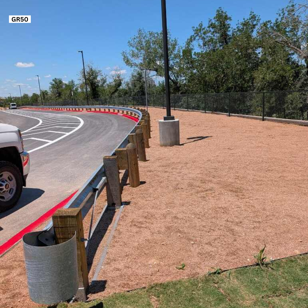 Tex Dot Highway Guard Rail with 7” Round Timber post with Spacer Blocks